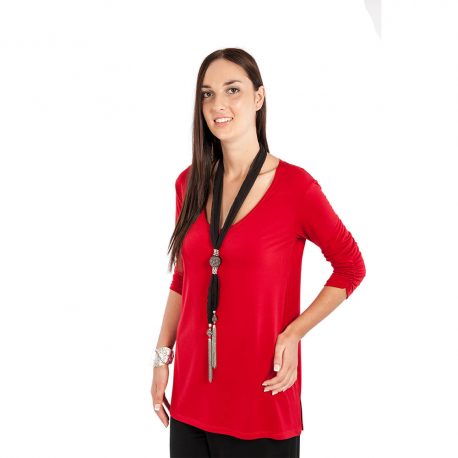 T1027 – Low Cut Ruched Sleeve Top